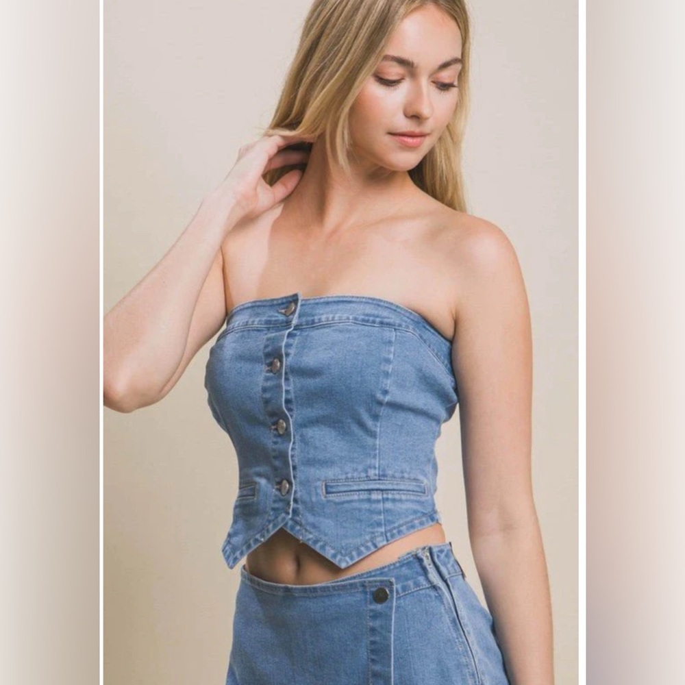 Love Tree Denim Strapless Top